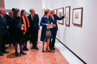 Tysklands president Frank-Walter Steinmeier hans kone Elke Büdenbender og statsminister Jonas Gahr Støre med sin kone Marit Slagsvold på omvisning i Munch-museet. 